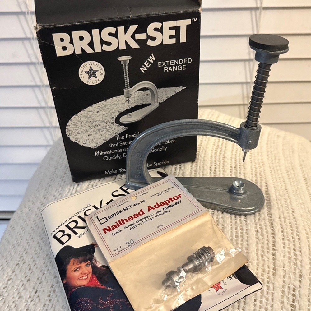 Vintage Brisk-Set Rhinestone & Nailhead Setter w/ Box, Manual & Size 30 Adaptor